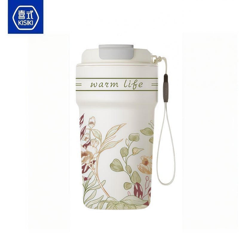 KISIKI 600ml Ceramic-Lined Insulated Coffee Tumbler – 7-Layer Vacuum Travel Mug with 3-in-1 Flip Lid, Leak-Proof, 18cm x 9cm, 316 Stainless Steel, Multiple Cultural Designs