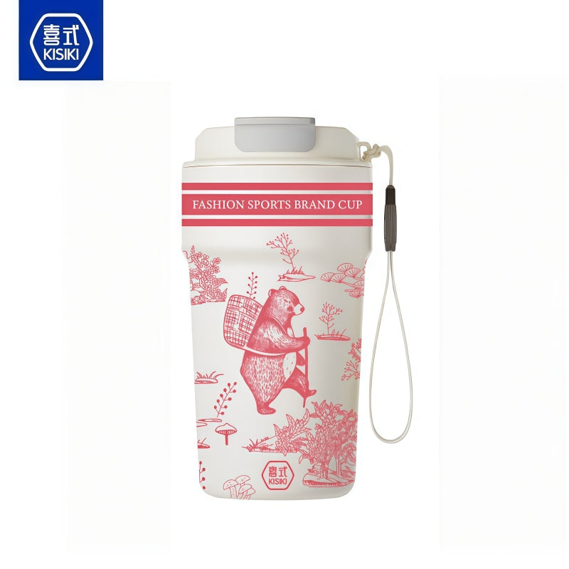 KISIKI 600ml Ceramic-Lined Insulated Coffee Tumbler – 7-Layer Vacuum Travel Mug with 3-in-1 Flip Lid, Leak-Proof, 18cm x 9cm, 316 Stainless Steel, Multiple Cultural Designs