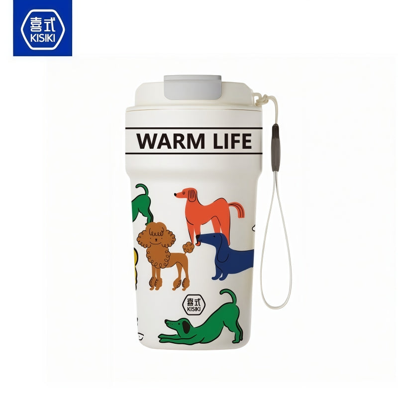 KISIKI 600ml Ceramic-Lined Insulated Coffee Tumbler – 7-Layer Vacuum Travel Mug with 3-in-1 Flip Lid, Leak-Proof, 18cm x 9cm, 316 Stainless Steel, Multiple Cultural Designs