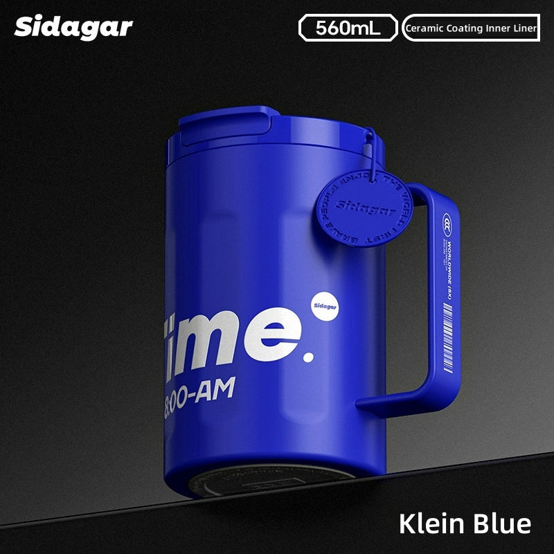 Sidagar Time Desktop Cup – 560mL Vacuum-Insulated Stainless Steel Mug with Ceramic Coating, Wide Mouth & Ergonomic Handle for Coffee, Tea, and Cold Beverages
