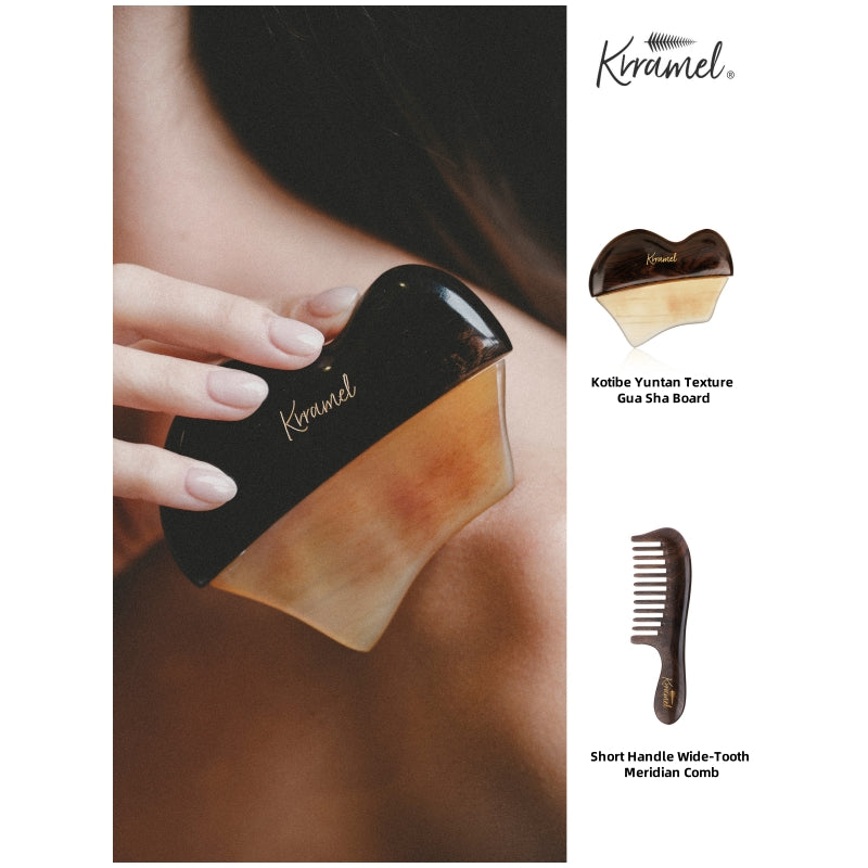 Krramel Luxury African Blackwood & Yak Horn Facial Sculpting Tool – 27° Ergonomic Gua Sha for Lymphatic Drainage & Contouring