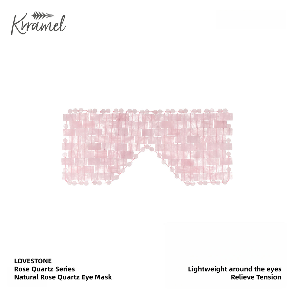 Krramel Rose Quartz Eye Mask – Natural Crystal Cooling Eye Compress for Puffiness & Eye Strain Relief, 20×9cm Reusable Cold Therapy Sleep Mask