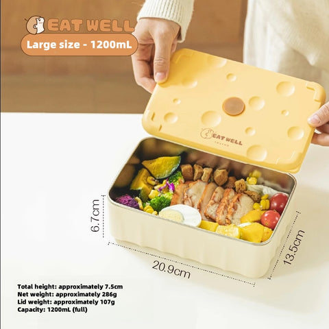 Microwave Safe Stainless Steel Lunch Box with Sauce Dipper - Double Layer Design (600ml/1200ml) | Leakproof | Dishwasher Safe | by EATWELL SHUEHO