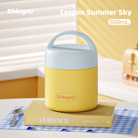 Sidagar 500ml Vacuum Insulated Lunch Box - 316L Stainless Steel Food Container with Foldable Spoon, Leak-Proof, for Work, School, Bento & Meal Prep (Mint Peach, Yellow, Pink)