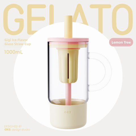 AKS Gigi Ice Flavor Glass Straw Cup with Handle & Tea Infuser – 600mL/1000mL Borosilicate Glass Tumbler with Silicone Sleeve, Fruit Color Reusable Water Bottle for Office, Outdoor & Travel