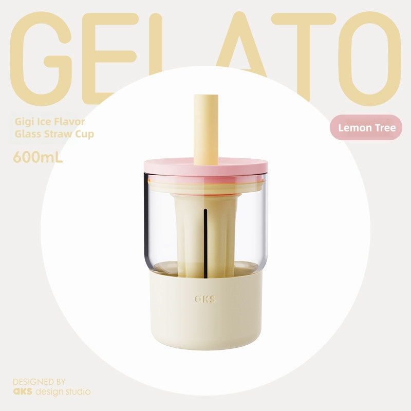 AKS Gigi Ice Flavor Glass Straw Cup with Handle & Tea Infuser – 600mL/1000mL Borosilicate Glass Tumbler with Silicone Sleeve, Fruit Color Reusable Water Bottle for Office, Outdoor & Travel