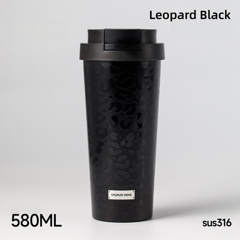 CHUNLIN HOME 370/580ml Insulated Travel Coffee Mug, Leak-Proof 316 Stainless Steel Tumbler with 130° Flip Lid, Crossbody Strap & Eco-Friendly Design, Fits Car Cup Holder, BPA-Free Reusable Cup for Commute