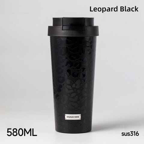 CHUNLIN HOME 370/580ml Insulated Travel Coffee Mug, Leak-Proof 316 Stainless Steel Tumbler with 130° Flip Lid, Crossbody Strap & Eco-Friendly Design, Fits Car Cup Holder, BPA-Free Reusable Cup for Commute