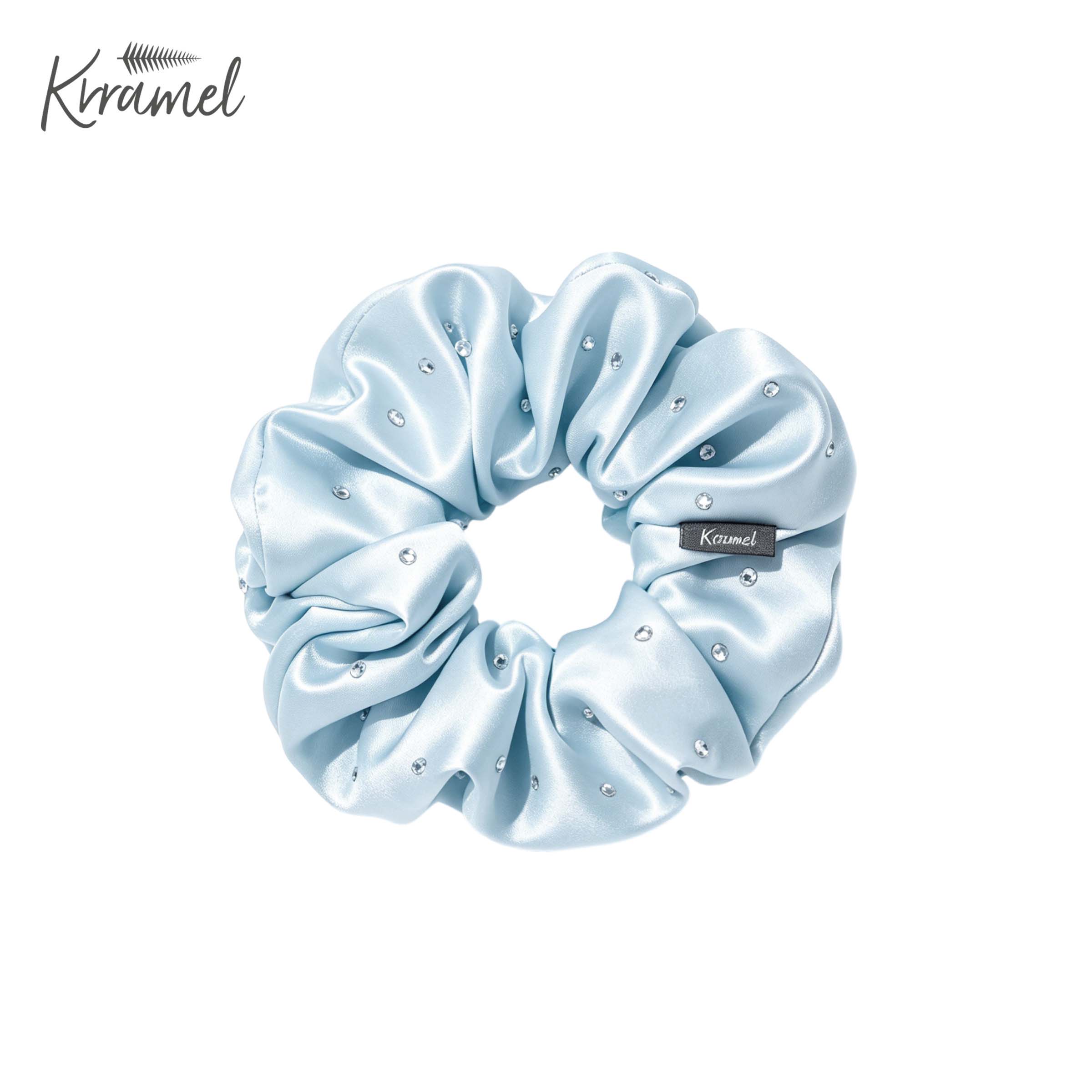 KRRAMEL 22 Momme 100% Mulberry Silk Scrunchie – 6A Grade Silk Hair Tie with Crystal Rhinestones – Gentle No-Damage Hair Accessory for Women & Girls (5cm Width)