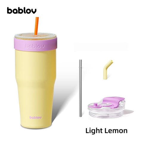 BABLOV 880ml Insulated Tumbler with Straw, Leakproof 304 Stainless Steel Travel Mug, Fits Cup Holders, Car Cup Holder Friendly, Go-Pal Series.