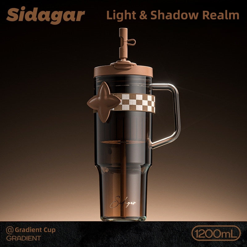 Sidagar Gradient Tritan Water Bottle 1200ml | 40oz BPA-Free Half Gallon Motivational Water Jug | Leak-Proof Reusable Large Drinking Bottle with Straw, Tea Infuser & Dual Lids – for Gym, Office & Car Cup Holder