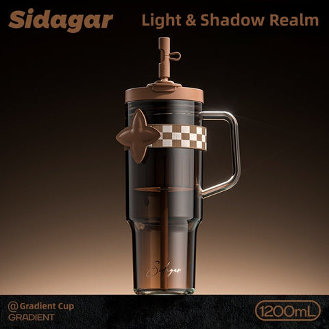 Sidagar Gradient Tritan Water Bottle 1200ml | 40oz BPA-Free Half Gallon Motivational Water Jug | Leak-Proof Reusable Large Drinking Bottle with Straw, Tea Infuser & Dual Lids – for Gym, Office & Car Cup Holder