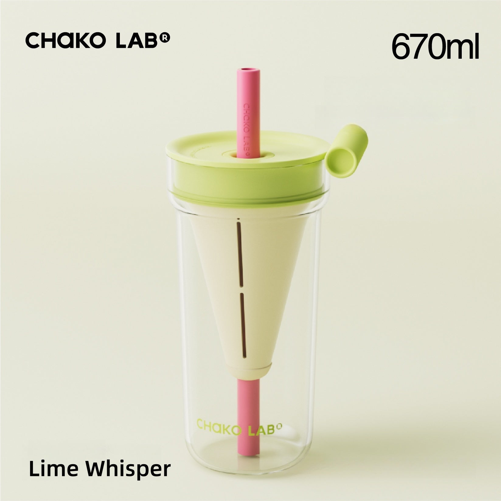 CHAKO LAB Funnel Tea Tumbler – 1150ml/670ml Borosilicate Glass Cup with Infuser & Straw