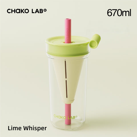 CHAKO LAB Funnel Tea Tumbler – 1150ml/670ml Borosilicate Glass Cup with Infuser & Straw