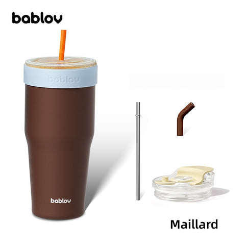 BABLOV 880ml Insulated Tumbler with Straw, Leakproof 304 Stainless Steel Travel Mug, Fits Cup Holders, Car Cup Holder Friendly, Go-Pal Series.