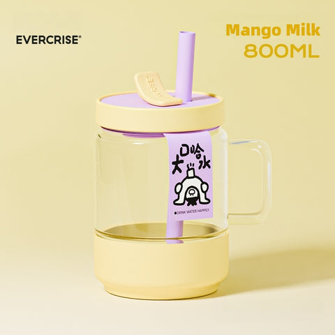 EVERCRISE 800ml Big Sip Fun Tumbler - Dual Lid Leakproof Water Bottle with DIY Stickers, Removable Sleeve & Candy Colors