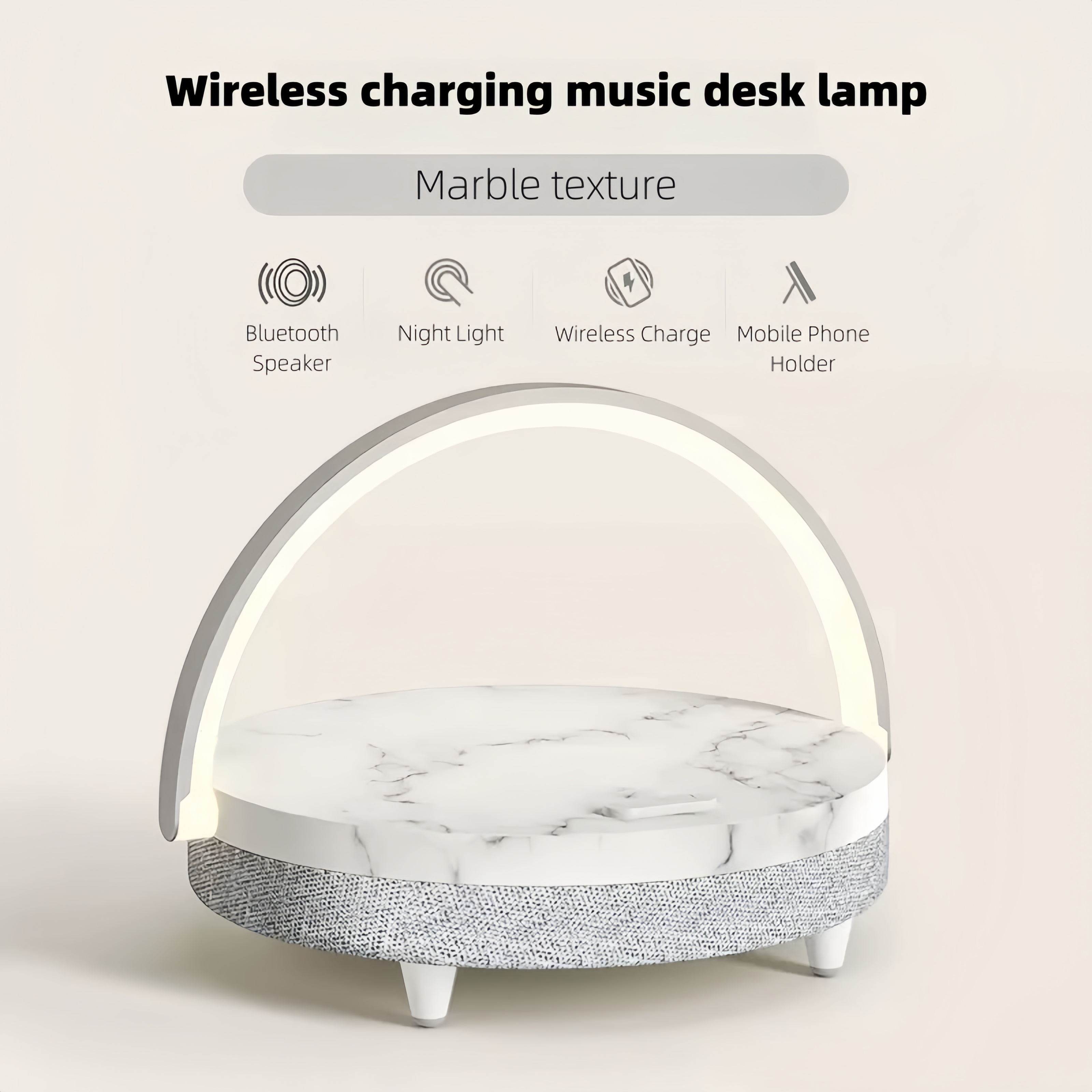 EZVALO Smart Music Table Lamp with Wireless Charger Bedside Led Night Light 4 in 1