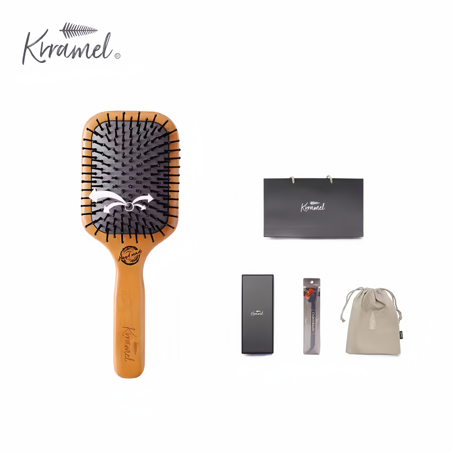 KRRAMEL Hair Massage comb Paddle Brush premium quality fine wood FREE Gift Box & bag cover