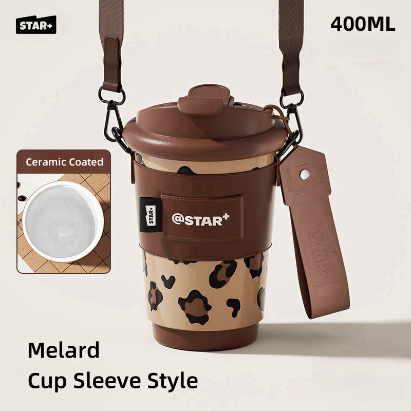 STAR+ Stylish Y2K Thermal Ceramic Coffee Cup - Portable, Leak-Proof, and BPA-Free (400ML)