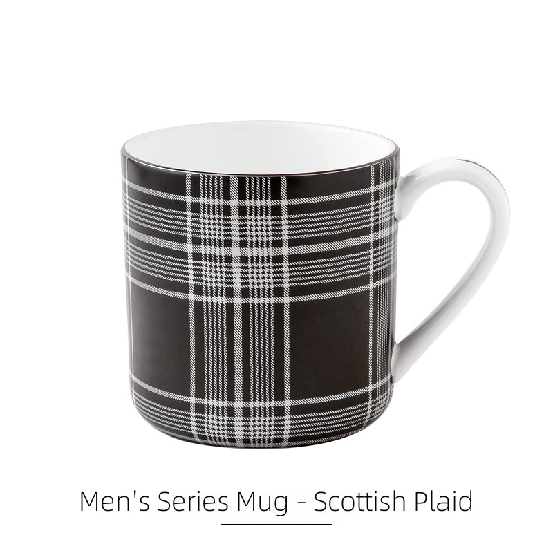 Stechcol Award-Winning Bone China Mug - Luxe Black & White Menswear Design, Lead-Free & Cadmium-Free