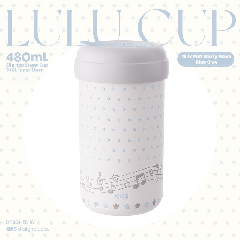 AKS Lulu Bottle 16oz Insulated Tumbler with Straw | S31603 Stainless Steel Interior | Cute Polka Dot Kawaii Travel Coffee Mug | Leak-Proof Double Wall Vacuum Cup for Women & Girls | 480ml | Pink Gray