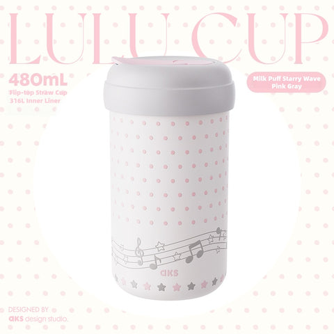 AKS Lulu Bottle 16oz Insulated Tumbler with Straw | S31603 Stainless Steel Interior | Cute Polka Dot Kawaii Travel Coffee Mug | Leak-Proof Double Wall Vacuum Cup for Women & Girls | 480ml | Pink Gray