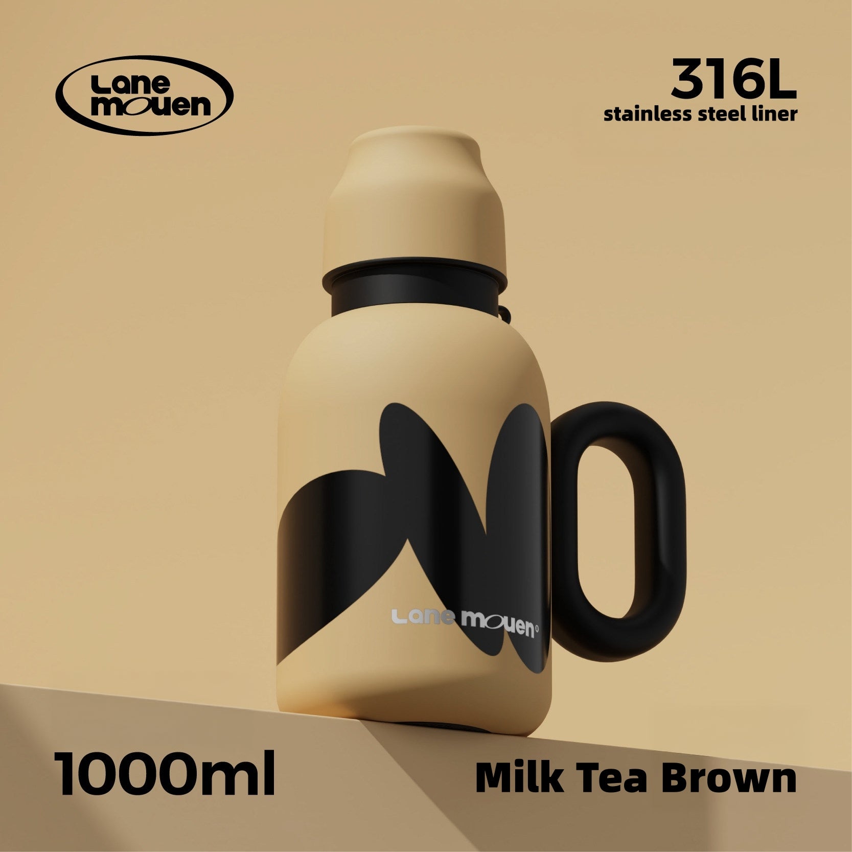 Lane Mouen 1500ml/1000ml Vacuum Insulated Pot with Handle & Cup Lid – 316L Stainless Steel Thermal Carafe, 6H Heat & Cold Retention, One-Click Open, Leakproof Water Bottle for Office, Camping & Travel (Floral White/Grid Purple/Milk Tea Brown)
