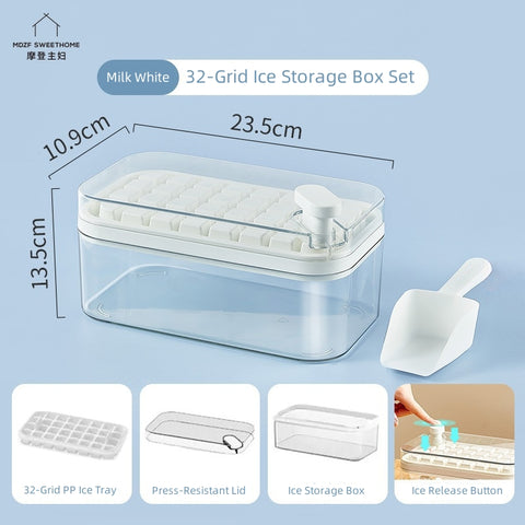 MDZF SWEET HOME Instant-Release Ice Cube Tray Set - 64 Cells, Food-Grade, Stackable, One-Press Ice Maker with Ice Scoop (Orange, Purple, Green, White)