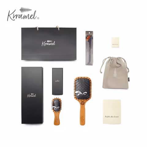 KRRAMEL Hair Massage comb Paddle Brush premium quality fine wood FREE Gift Box & bag cover