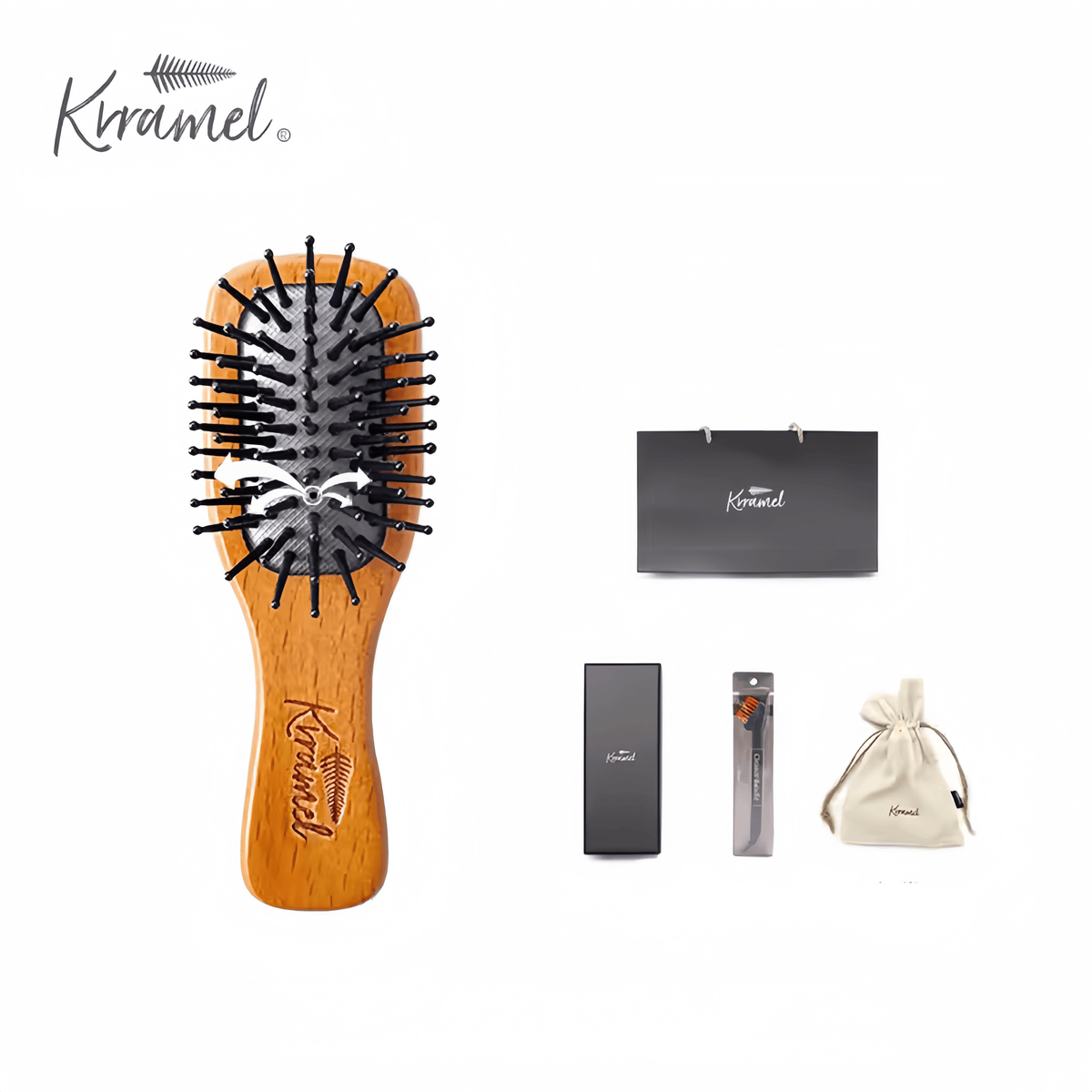 KRRAMEL Hair Massage comb Paddle Brush premium quality fine wood FREE Gift Box & bag cover