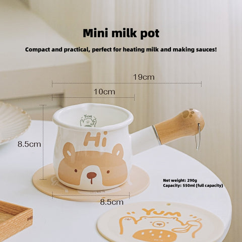 Shueho Bear Enamel Milk Pan - Mini Non-Toxic Pot for Kids & Sauces
