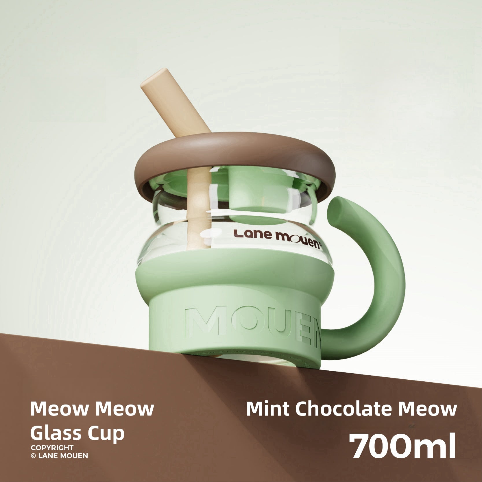 Lane Mouen Meow Meow Cup – 700ml Glass Drinking Cup with Detachable Straws | Cute & Functional for Hot and Cold Beverages