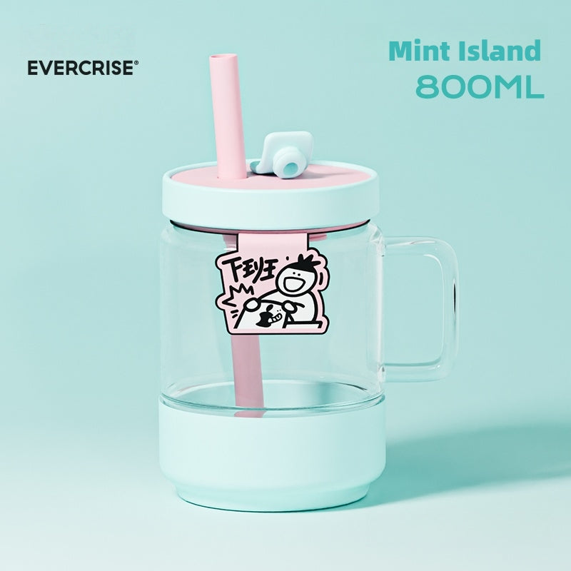 EVERCRISE 800ml Big Sip Fun Tumbler - Dual Lid Leakproof Water Bottle with DIY Stickers, Removable Sleeve & Candy Colors