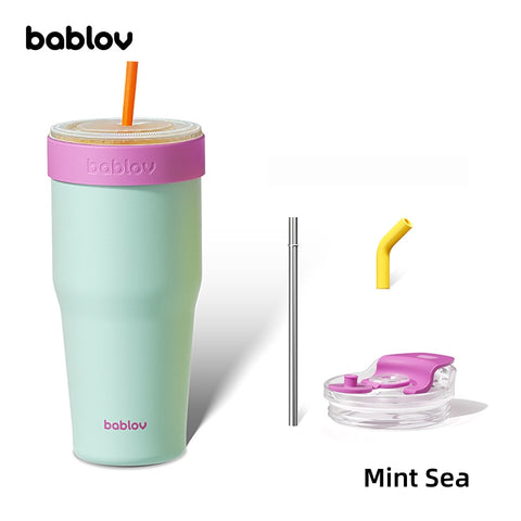 BABLOV 880ml Insulated Tumbler with Straw, Leakproof 304 Stainless Steel Travel Mug, Fits Cup Holders, Car Cup Holder Friendly, Go-Pal Series.