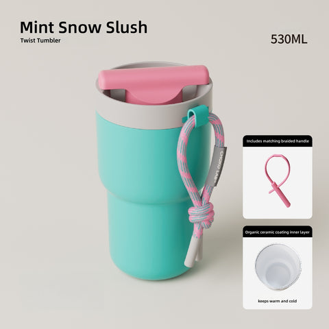 Chako Lab Twist Tumbler 530ml - Ceramic Coated Double Lid Leakproof Travel Mug, 6Hrs Hot/Cold Insulated Stainless Steel Cup for Coffee