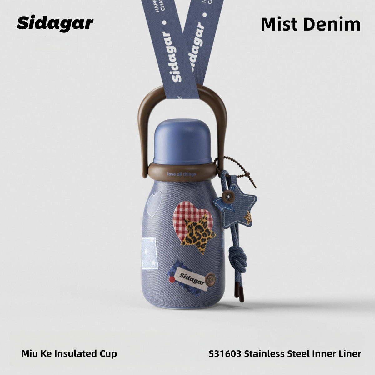 Sidagar Denim Cowboy Series Insulated Tumbler – Retro Western Aesthetic, Ceramic Coated & Stainless Steel, Multiple Sizes for Your Daily OOTD