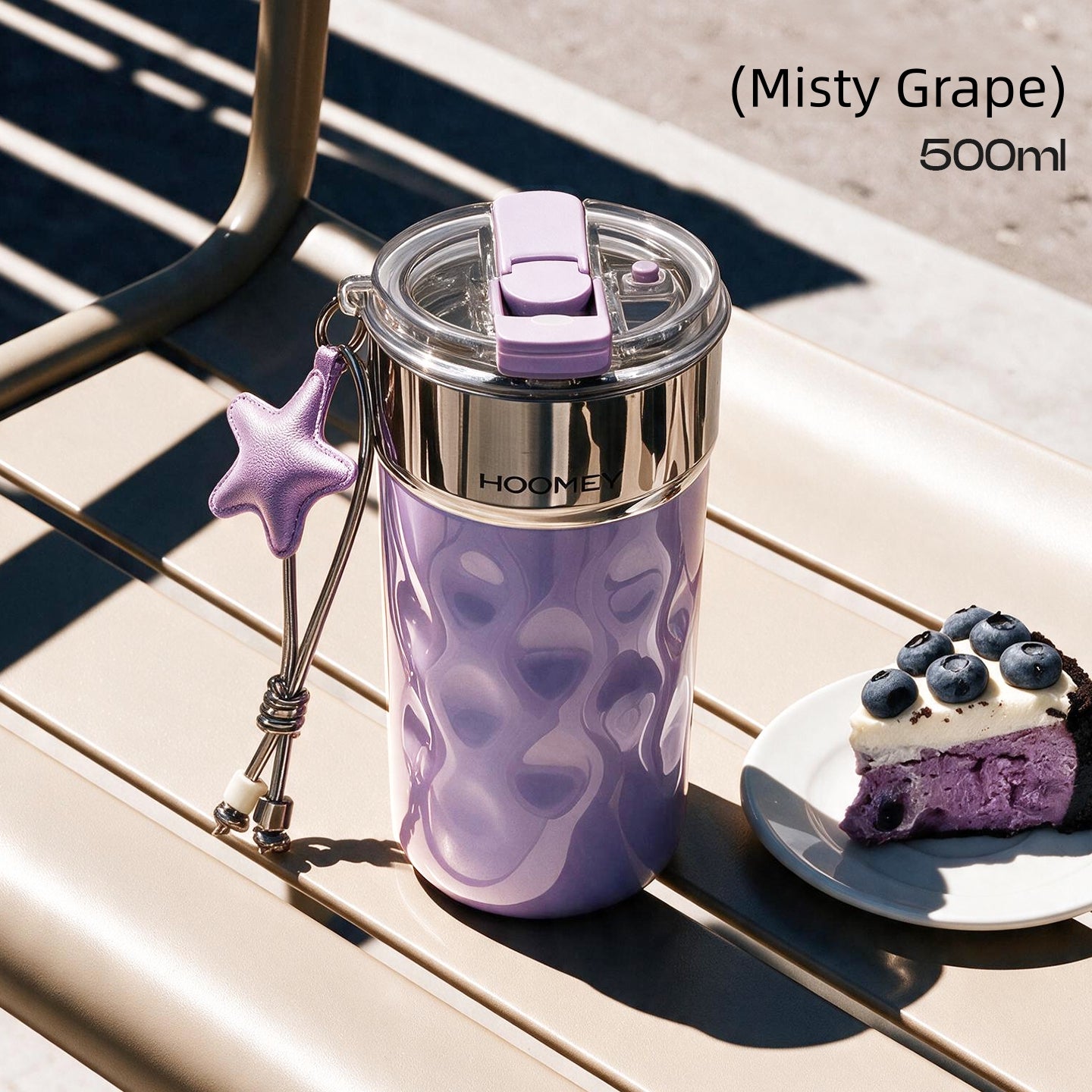 HOOMEY Floating Light Ceramic-Lined Mug – 316 Stainless Steel Insulated Coffee Tumbler with Quick-Release Drinking Module, Leak-Proof Screw Lid, Removable Crystal & Star Pendant, 350ml/500ml