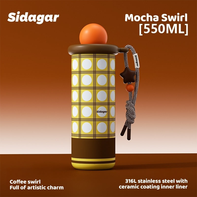Sidagar Planetary 550ml Double Wall Insulated Cup - Leak Proof, Stainless Steel Thermos with Ceramic Coating for Hot & Cold Drinks, Portable Travel Mug with Straw