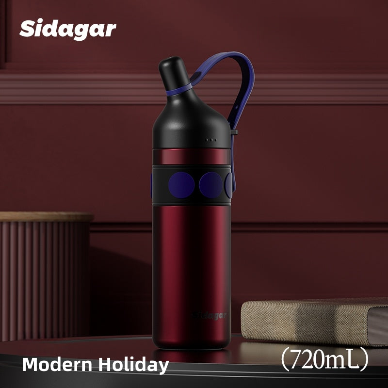 Sidagar Old Money Retro Insulated Bottle - 720ml Premium SUS316 Flask, 12H Heat/24H Cold Retention, Leakproof Travel Tumbler with Detachable Handle