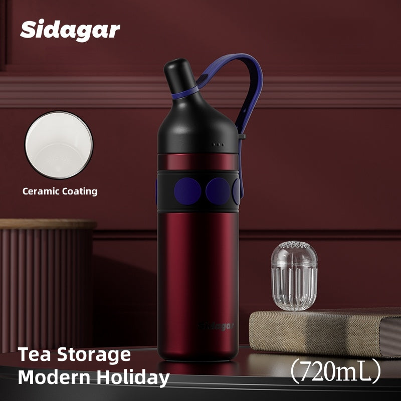 Sidagar Old Money Retro Insulated Bottle - 720ml Premium SUS316 Flask, 12H Heat/24H Cold Retention, Leakproof Travel Tumbler with Detachable Handle