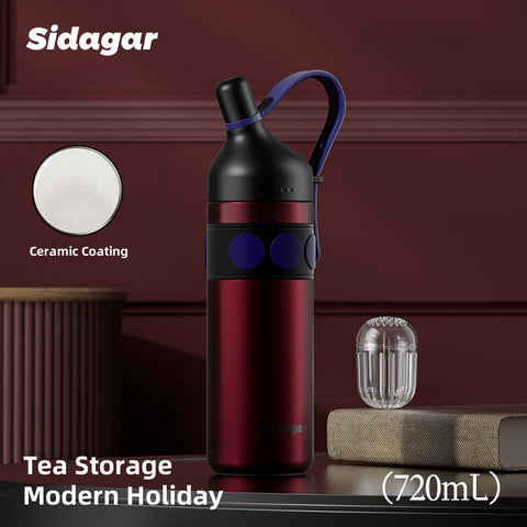 Sidagar Old Money Retro Insulated Bottle - 720ml Premium SUS316 Flask, 12H Heat/24H Cold Retention, Leakproof Travel Tumbler with Detachable Handle