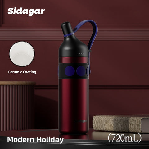 Sidagar Old Money Retro Insulated Bottle - 720ml Premium SUS316 Flask, 12H Heat/24H Cold Retention, Leakproof Travel Tumbler with Detachable Handle