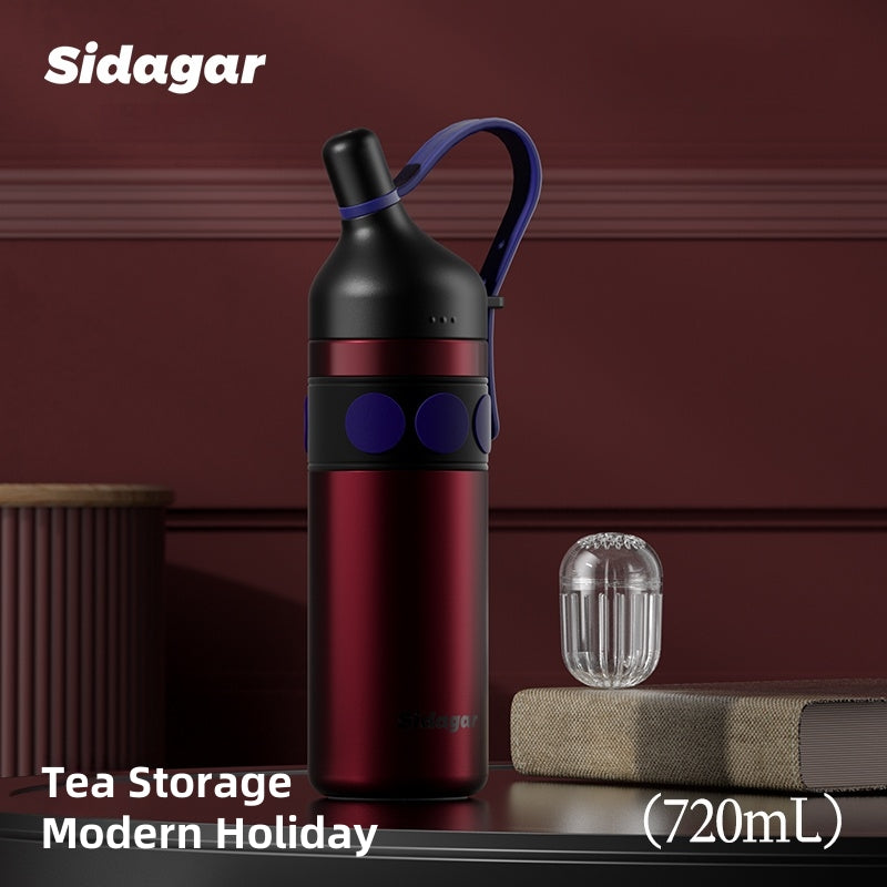Sidagar Old Money Retro Insulated Bottle - 720ml Premium SUS316 Flask, 12H Heat/24H Cold Retention, Leakproof Travel Tumbler with Detachable Handle
