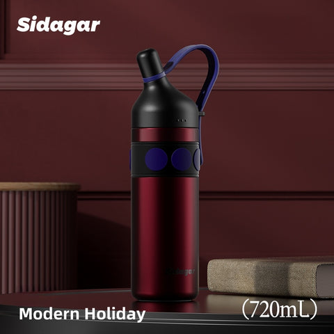 Sidagar Old Money Retro Insulated Bottle - 720ml Premium SUS316 Flask, 12H Heat/24H Cold Retention, Leakproof Travel Tumbler with Detachable Handle