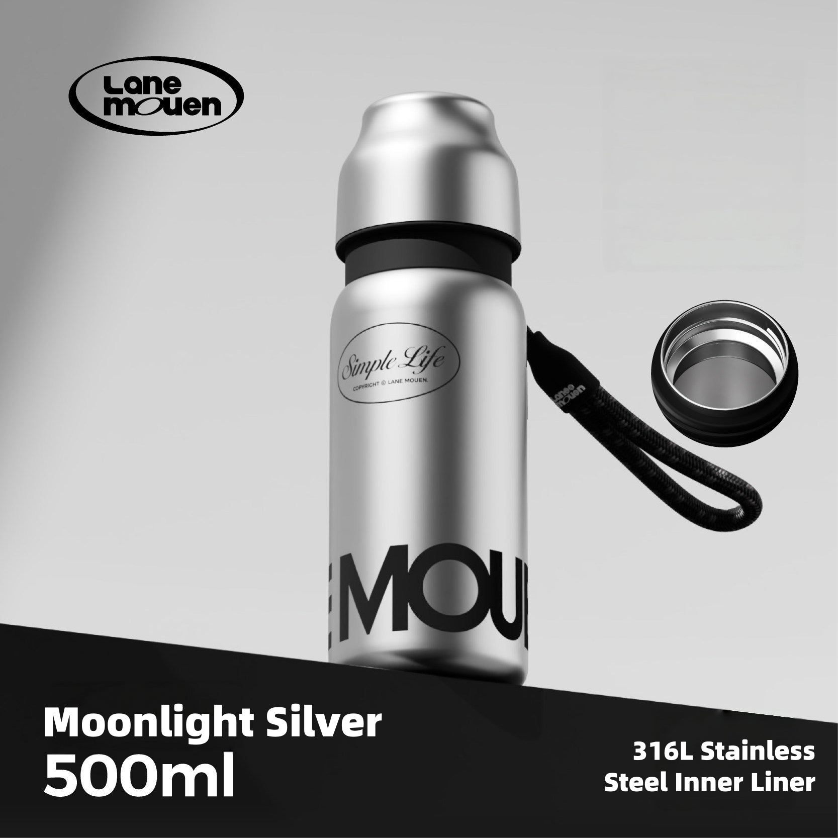 LANE MOUEN Vitality Thermos Mug – One-Touch Flip Lid Insulated Water Bottle, 316L Stainless Steel or Ceramic Liner, 6H Hot & Cold Retention, 360° Leak-Proof, 500ml/700ml