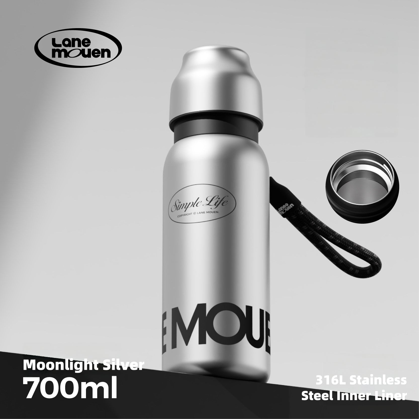 LANE MOUEN Vitality Thermos Mug – One-Touch Flip Lid Insulated Water Bottle, 316L Stainless Steel or Ceramic Liner, 6H Hot & Cold Retention, 360° Leak-Proof, 500ml/700ml