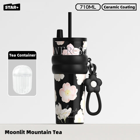 STAR+ Floral Aurora 710ml Stainless Steel Vacuum Insulated Water Bottle with Ceramic Coating – 12H Heat & 24H Cold Retention, Dual Drinking Options, Leakproof Design (Rainy Spring, Sweet Osmanthus, Moonlit Camellia)