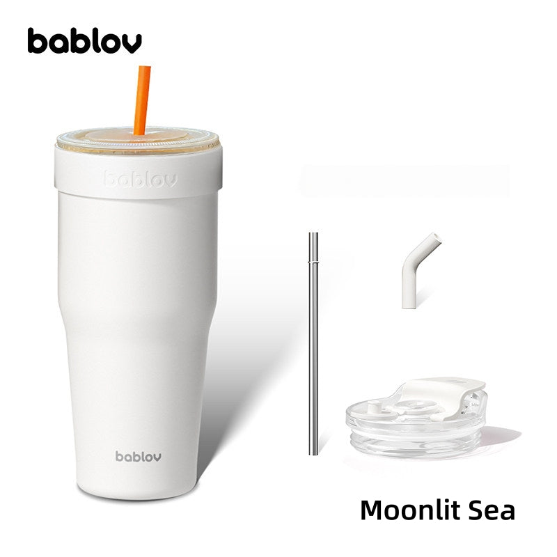 BABLOV 880ml Insulated Tumbler with Straw, Leakproof 304 Stainless Steel Travel Mug, Fits Cup Holders, Car Cup Holder Friendly, Go-Pal Series.