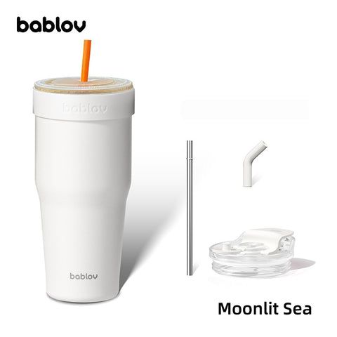 BABLOV 880ml Insulated Tumbler with Straw, Leakproof 304 Stainless Steel Travel Mug, Fits Cup Holders, Car Cup Holder Friendly, Go-Pal Series.