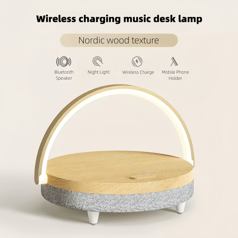 EZVALO Smart Music Table Lamp with Wireless Charger Bedside Led Night Light 4 in 1